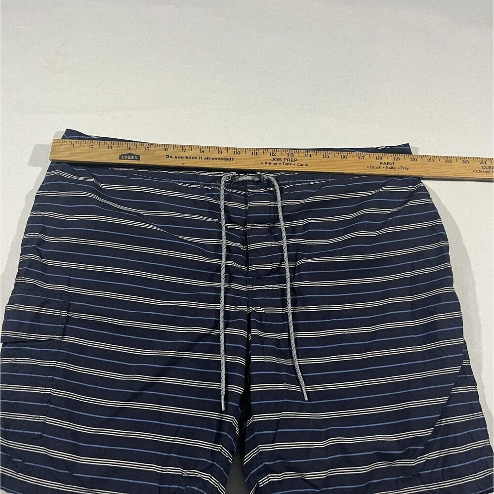 J. Crew Swim Trunks Mens Blue Striped Poly Preppy Surf Shorts Drawstring Sz 38